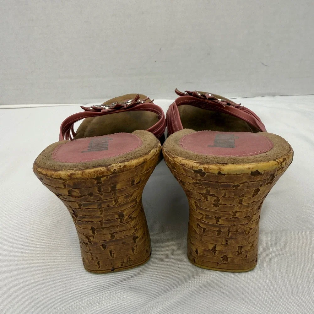 Bongo Vintage Pink Floral Rhinestone Wedge Sandals Y2K Cork Platform Slides